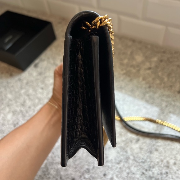 Saint Laurent Kate Medium Tassel in Crocodile Embossed Black Leather - Picture 9 of 15